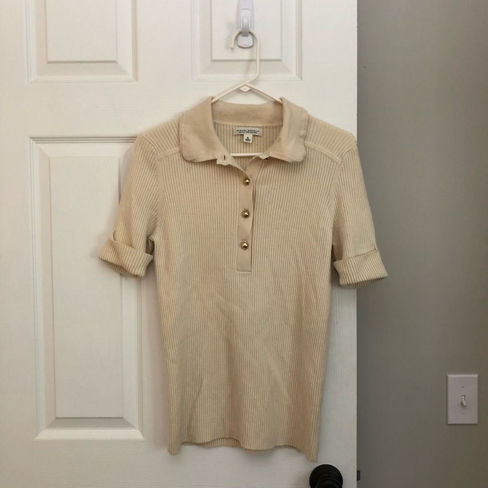 Banana Republic Extra Fine Merino Short Sleeve Ribbed Polo Sweater XL $120